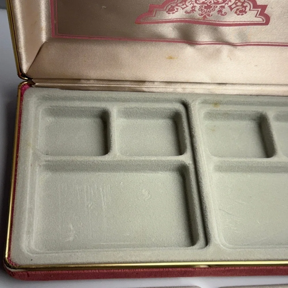Vintage Jewelry Box Organizer Pink Velvet Lined Ring Earring‎ Storage 9